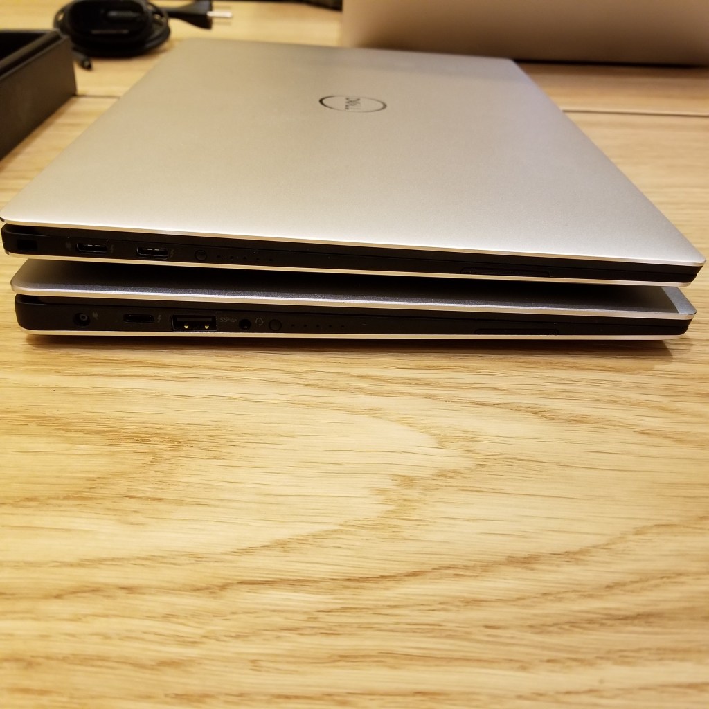 The 9370 is slimmer due to the use of only usb-C ports